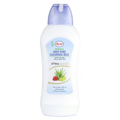 Ayur_Herbals Deep Pore Cleansing Milk for All Skin Types  Herbal Face Cleanser with Aloe Vera & Rose, Removes Dirt & Makeup (500ml)