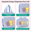 Apxouans Hanging Toiletry Bag for Women Chenille Letter Travel Cosmetic Bag Fashion Stripes Water-resistant Makeup Bag for Store Toiletries Cosmetic Accessories Large Capacity Blue view 2