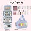 Apxouans Hanging Toiletry Bag for Women Chenille Letter Travel Cosmetic Bag Fashion Stripes Water-resistant Makeup Bag for Store Toiletries Cosmetic Accessories Large Capacity Blue view 4