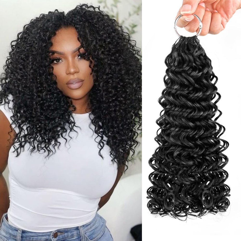 Curly Crochet Human Hair Knotless Pre Separated Human Crochet Hair Extensions for Braids Locs Gogo Curl Human Hair Natural Black Color 60g 50 Strands