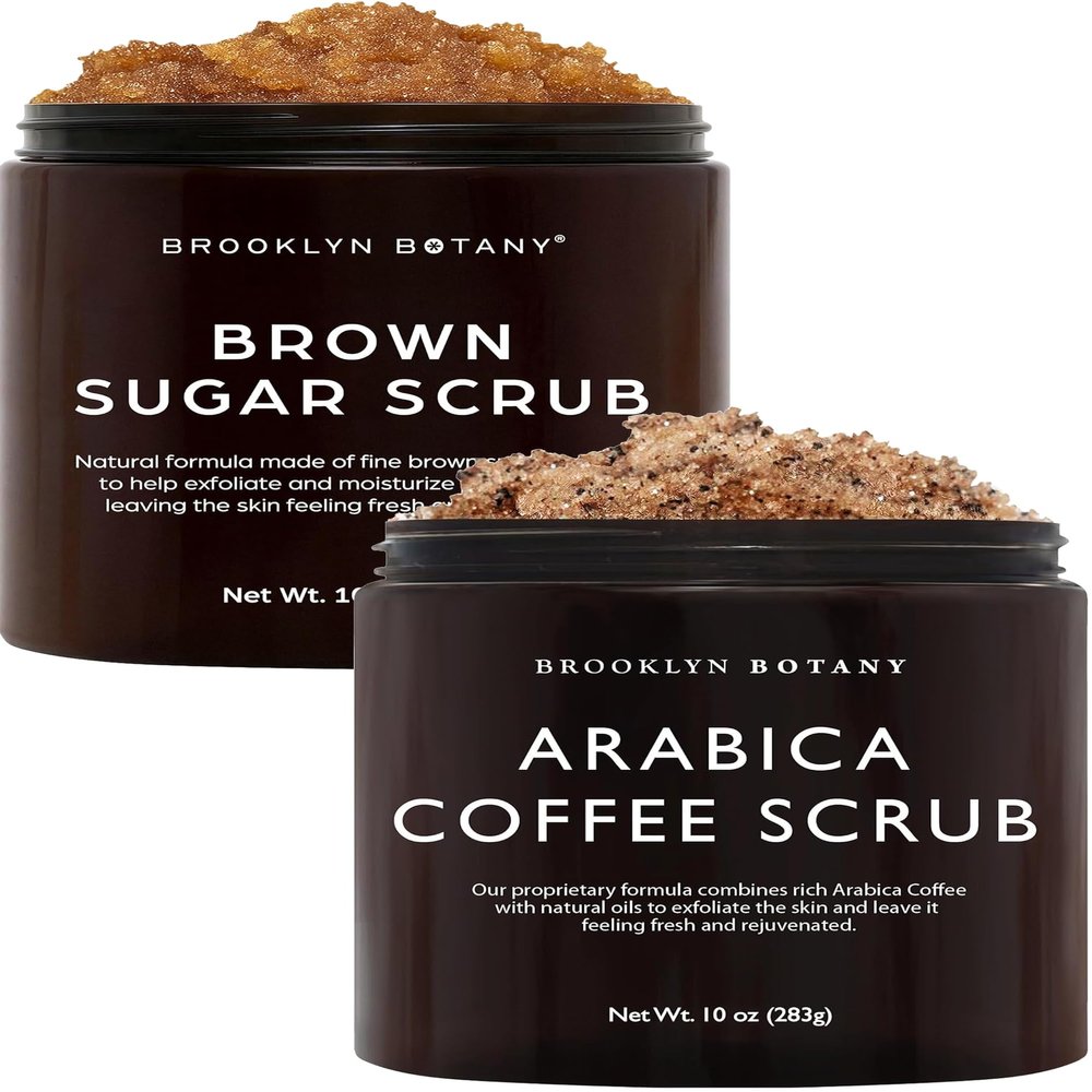 Brooklyn Botany Brown Sugar & Arabica Coffee Body Scrub Set  Exfoliating and Moisturizing Face, Body, Hand & Foot Scrubs  2 x 10 oz