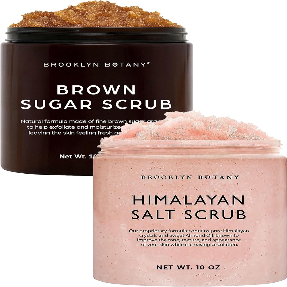 Brooklyn Botany Brown Sugar & Himalayan Salt Body Scrub Set Exfoliating and Moisturizing Face, Body, Hand & Foot Scrubs 2 x 10 oz
