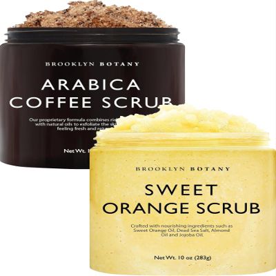 Brooklyn Botany Arabica Coffee & Sweet Orange Body Scrub Set Exfoliating and Moisturizing Face, Body, Hand & Foot Scrubs 2 x 10 oz