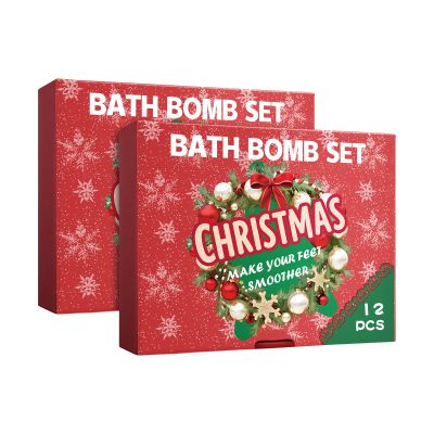 Christmas Bath Bomb Gift Set, 12 Pieces Holiday Bath Balls, Moisturizing Spa Soak with Sea Salt, Shea Butter, Essential Oils. (2pcs)