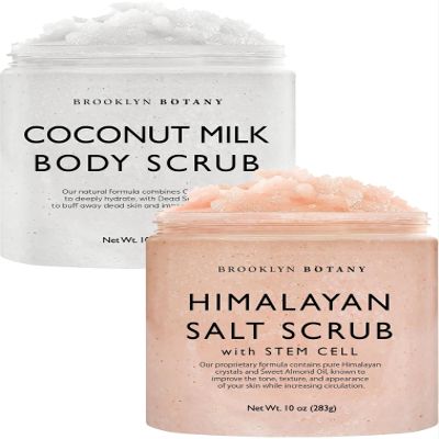 Brooklyn Botany Coconut Milk & Himalayan Salt Stem Cell Body Scrub Set  Exfoliating & Moisturizing Face, Body, Hand & Foot Scrubs  2 x 10 oz