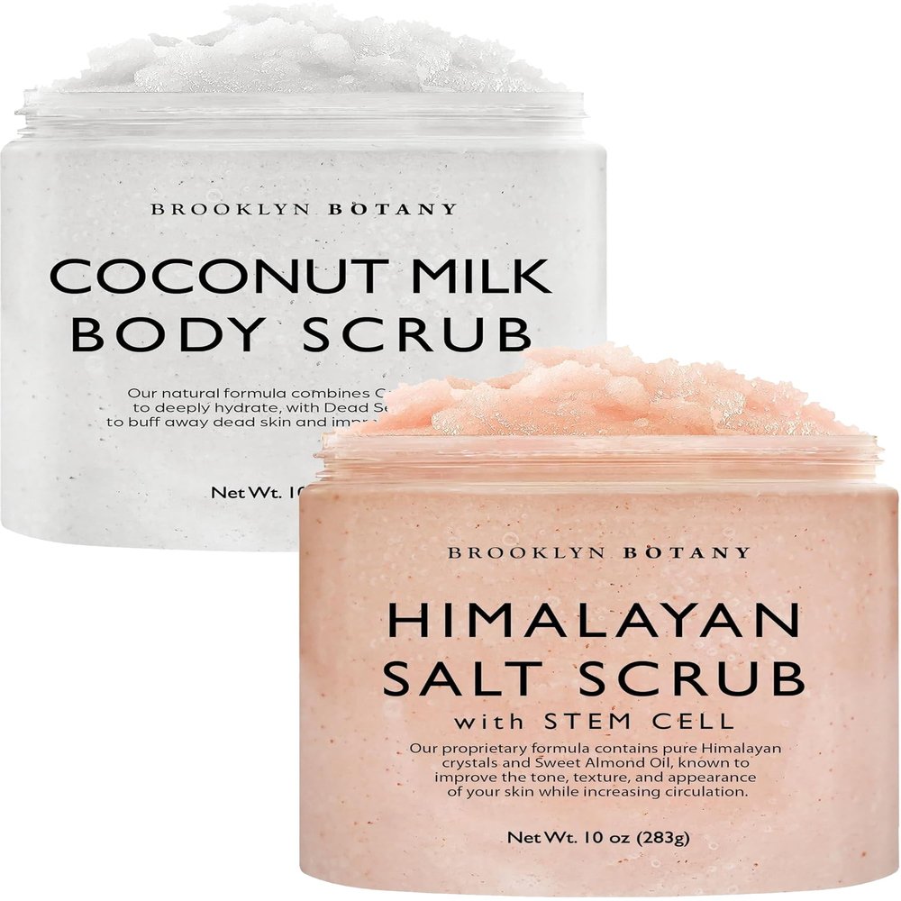 Brooklyn Botany Coconut Milk & Himalayan Salt Stem Cell Body Scrub Set  Exfoliating & Moisturizing Face, Body, Hand & Foot Scrubs  2 x 10 oz