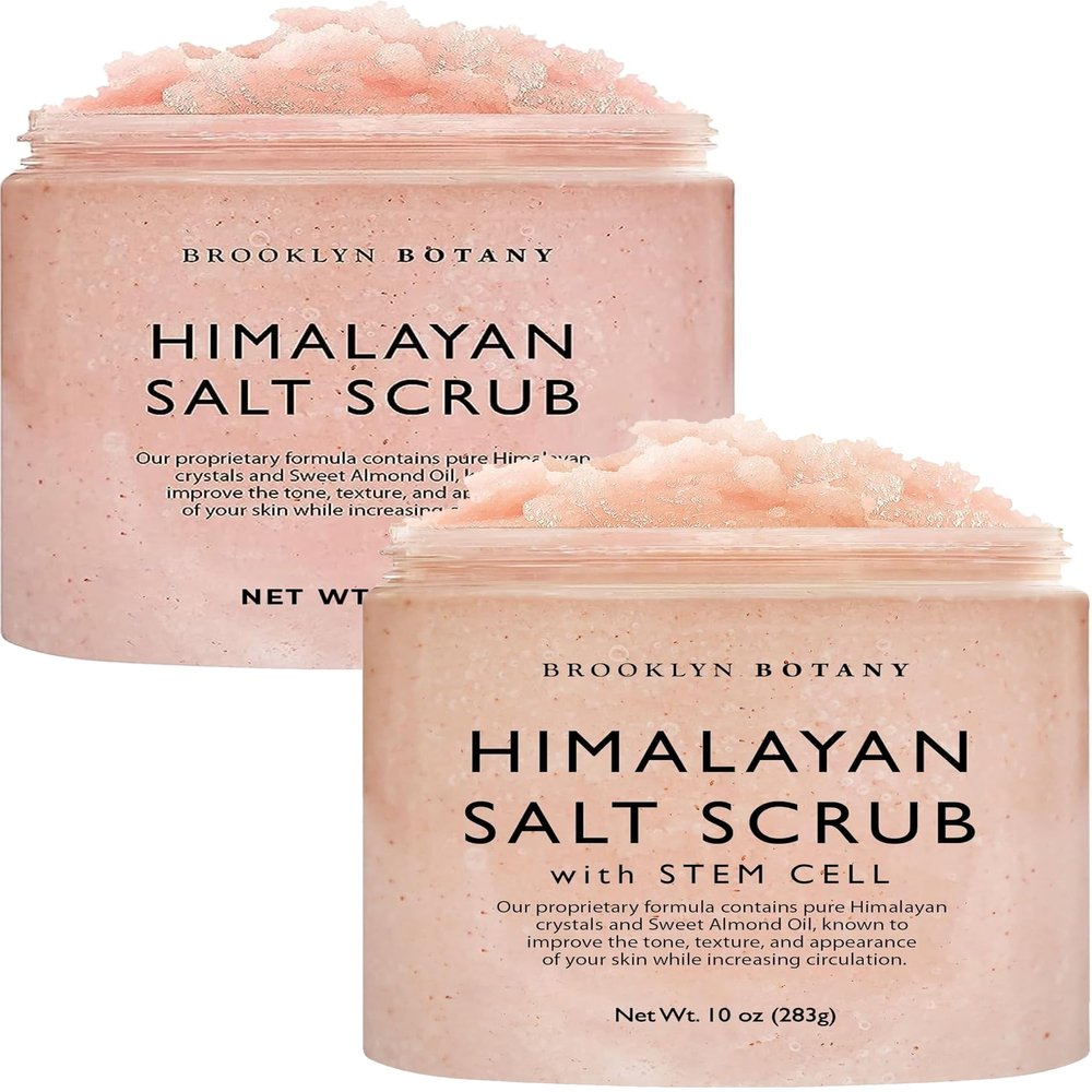 Brooklyn Botany Himalayan Salt and Himalayan Salt & Stem Cell Body Scrub Set  Exfoliating & Moisturizing Face, Body, Hand & Foot Scrubs  2 x 10 oz