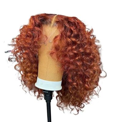 wigs Orange Brown 13x6 Deep Curly Short Bob Human Hair Wigs 13x4 Water Wave Lace Frontal Bob Wigs Reddish Brown 5X5 Lace Closure Wigs hairpiece(13x6x1Wig 180Density,ORANGE BROWN_26INCHES)