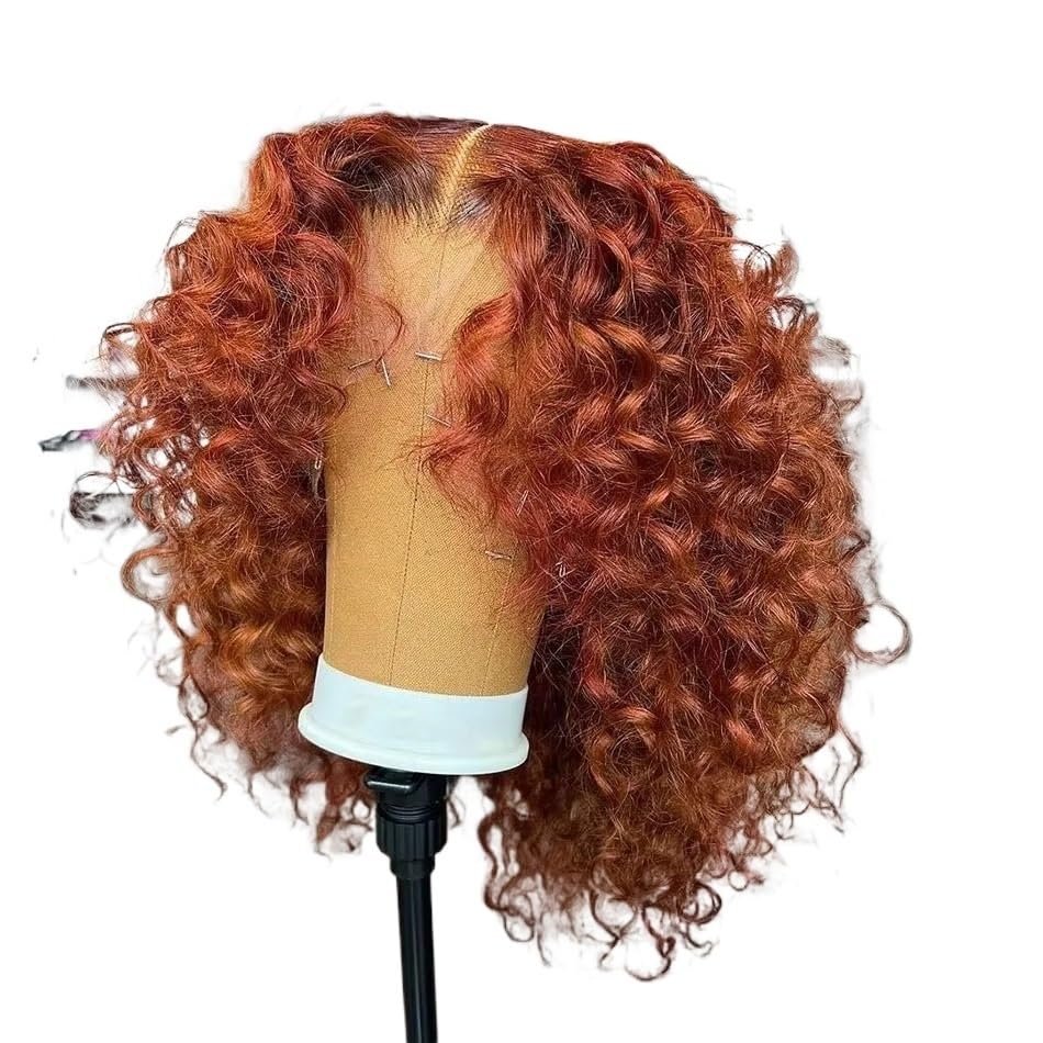 wigs Orange Brown 13x6 Deep Curly Short Bob Human Hair Wigs 13x4 Water Wave Lace Frontal Bob Wigs Reddish Brown 5X5 Lace Closure Wigs hairpiece(13x6x1Wig 180Density,ORANGE BROWN_26INCHES)
