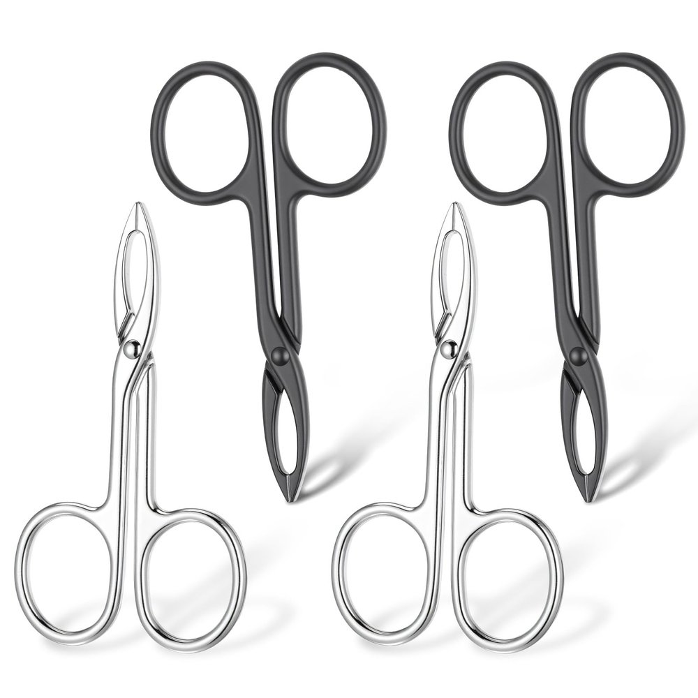 4 Pcs Scissor Tweezers Tweezer for Women Facial Hair Flat Straight Tip Brow Scissors Portable Beauty Tool for Plucking Plucker Facial Care
