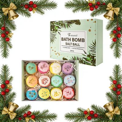 Bath Bombs Christmas Gift Set 12 Organic & Natural Ingredients Dry Skin Moisturize, Fizzy Aromatherapy for Relaxationt, Bubble Bath, Relaxing Spa for Family or Christmas Day (Green Standard)