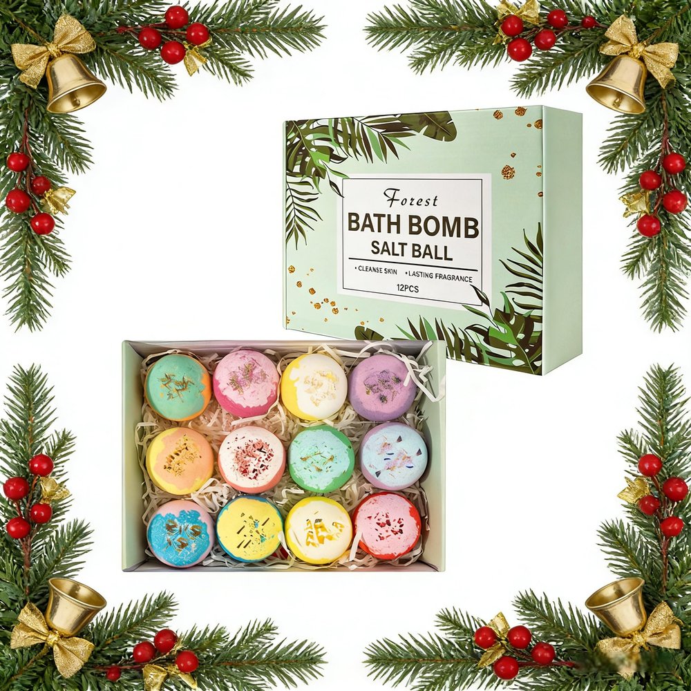Bath Bombs Christmas Gift Set 12 Organic & Natural Ingredients Dry Skin Moisturize, Fizzy Aromatherapy for Relaxationt, Bubble Bath, Relaxing Spa for Family or Christmas Day (Green Standard)