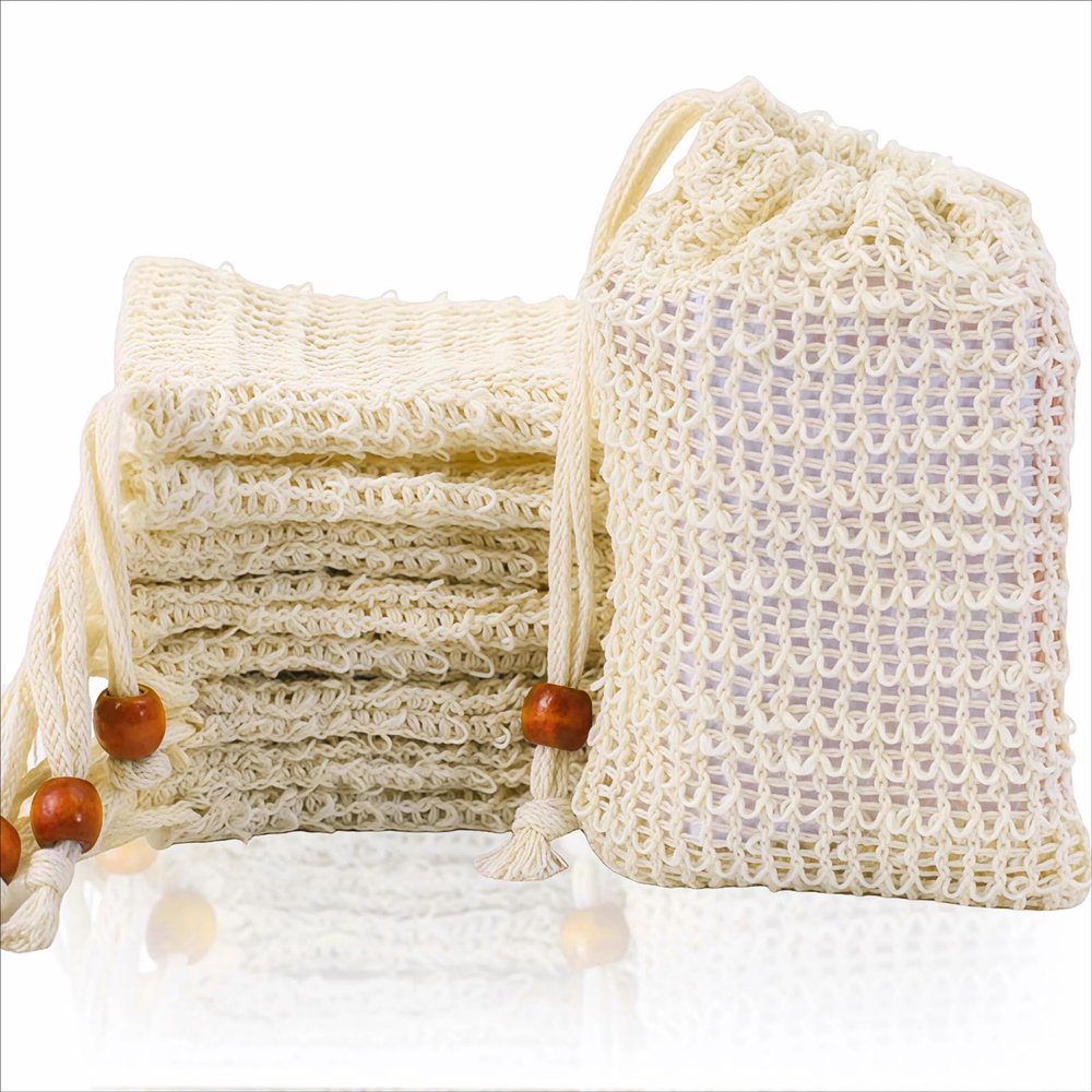 10 Pcs Natural Sisal Soap Bag,Exfoliating Mesh Soap Saver Pouch for Shower,Quick-Drying Plastic-Free Soap Holder for Soap Bars