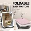 7.28 * 5.71 * 1.3in LED Portable Foldable Mirror with Light for Makeup, Suitable for Desk Lighting, Made of Leather Case. (Pink with Light) view 2