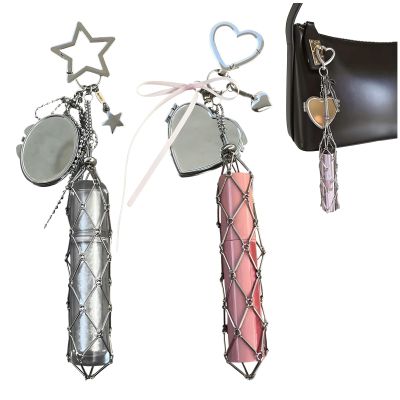 YKLWORLD Lipstick Holder Stainless, Chic Lip Gloss Holder with Mirror, 2 in 1 Portable Lipstick Case, Travel Small Bling Lip Balm & Lipsticks Organizer for Purse Keychain or Bag Accessories (2PCS)