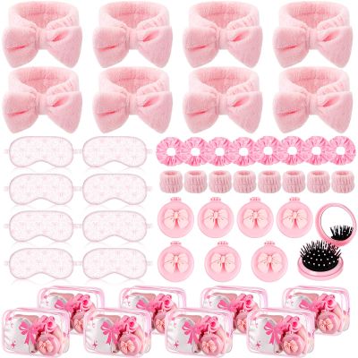 48Pcs/8Set Bow Coquette Party Favors Sleepover Spa Party Supplies, Pink
