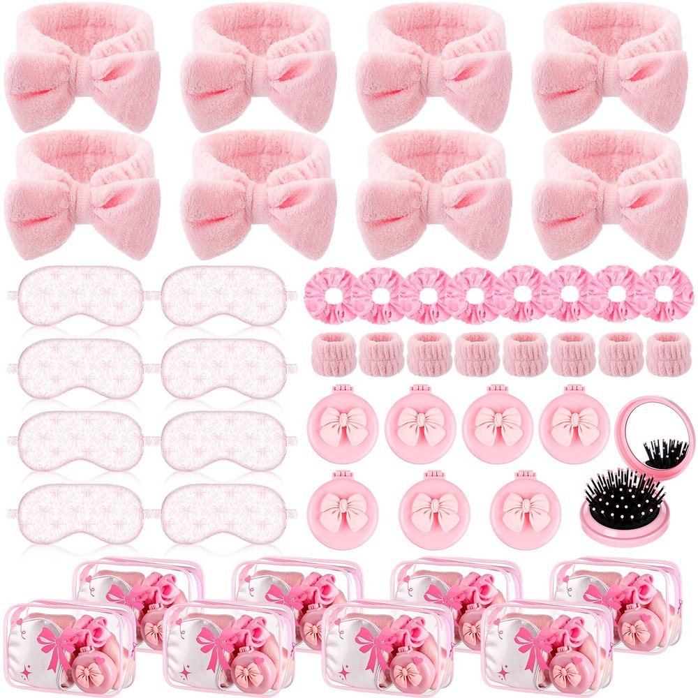 48Pcs/8Set Bow Coquette Party Favors Sleepover Spa Party Supplies, Pink