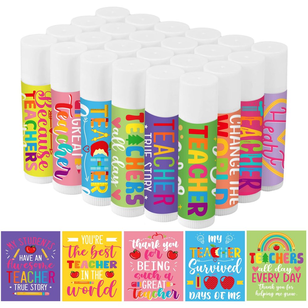 50 Pack Valentines Teacher Appreciation Gifts Bulk Lip Balms Teacher Staff Team Valentines Day Thank You Gift Valentines Day Gifts for Women Men Volunteer School Classroom Teacher Gifts(Colorful)