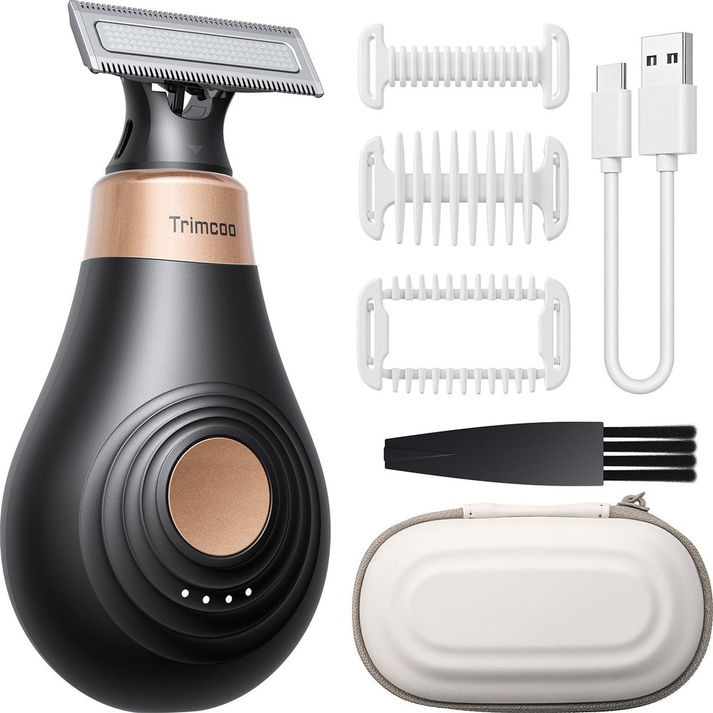 Trimcoo 2026 New Bikini Trimmer for Women - Small But Powerful Electric Razors, Intimate Pubic Hair/Lady Facial Painless Removal, USB-C Cordless Body Shaver for Trip, Replaceable Wet/Dry Blade, Black