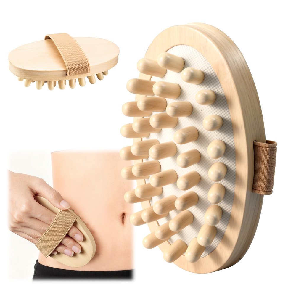 2 PCS Meridian Massage Brushes, Wood Therapy Massage Tools with Essential Oil, Handheld Meridian Brush for Belly Fat, Full Body Relaxation Cellulite Pressure Brushes for Legs, Arms, Back (Beige)