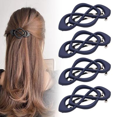 2025 New Vintage French Barrette Hair Clips, Stylish Accessories Hair Elegant Retro Non Slip Clip, Upgrade Hair Barrettes Hair Accessories for Women Girls (Navy 4Pcs)