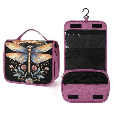 CASOWAT Dragonfly Travel Toiletry Bag for Women Portable Hanging Organizer for Travel-Sized Shampoo Makeup Toothbrushes