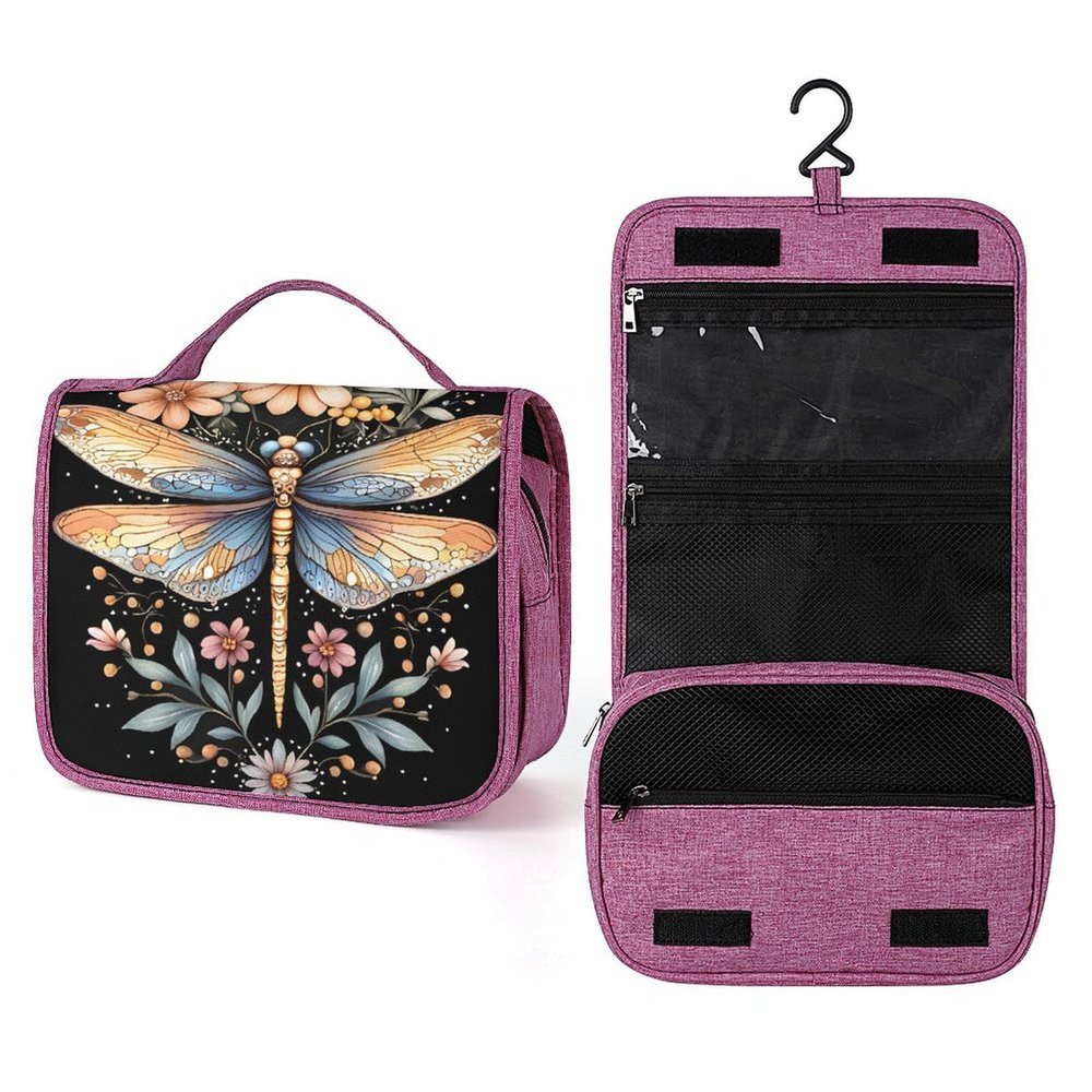 CASOWAT Dragonfly Travel Toiletry Bag for Women Portable Hanging Organizer for Travel-Sized Shampoo Makeup Toothbrushes