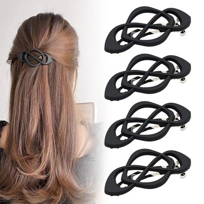 2025 New Vintage French Barrette Hair Clips, Stylish Accessories Hair Elegant Retro Non Slip Clip, Upgrade Hair Barrettes Hair Accessories for Women Girls (Black 4Pcs)