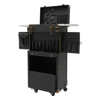 Barber Case Organizer, Makeup Train Case with Dual Password Locks & 2 Keys, Rolling Hairdressing Box Rolling Hairdressing Case with 4 Wheels, Large Load-bearing Capacity 33.07-44.09 lbs (Black)