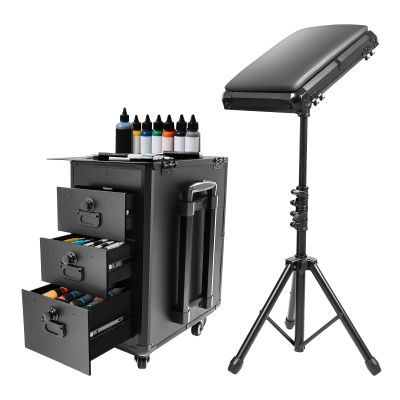 Tattoo Travel Case, Rolling Makeup Train Case with Tattoo Armrest Stand, 4 Universal Wheels and Combination Lock, Nail Art Trolley Make Up Case for Manicure/Face Painting/Hairstylist/Tattoo Artist