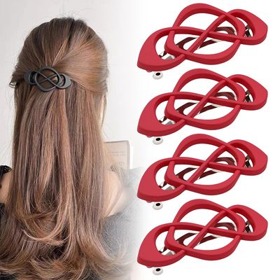 2025 New Vintage French Barrette Hair Clips, Stylish Accessories Hair Elegant Retro Non Slip Clip, Upgrade Hair Barrettes Hair Accessories for Women Girls (Red 4Pcs)