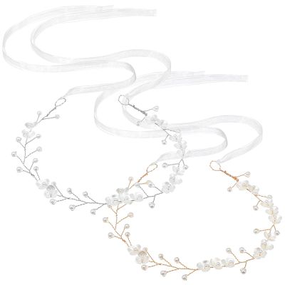 MBAIYO 2Pcs Flower Girl Hair Accessory, Pearl Flower Girl Headpiece Adjustable Wedding Headband Head Crown for Women Girls Wedding Birthday Party First Communion