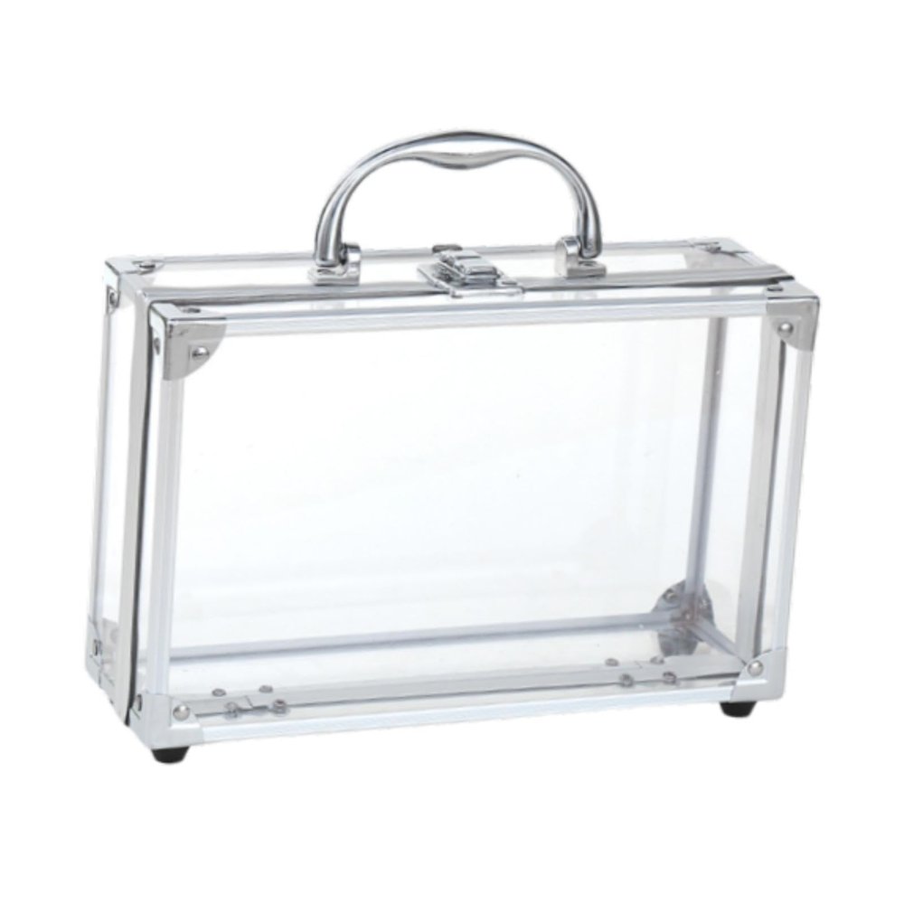 FerneeButy Aluminum Alloy Carrying Box Jewelry Organizer Rectangular Clear Makeup Tool Case Toiletry Organizer Box for Rings 11.81x8.27x3.35inch