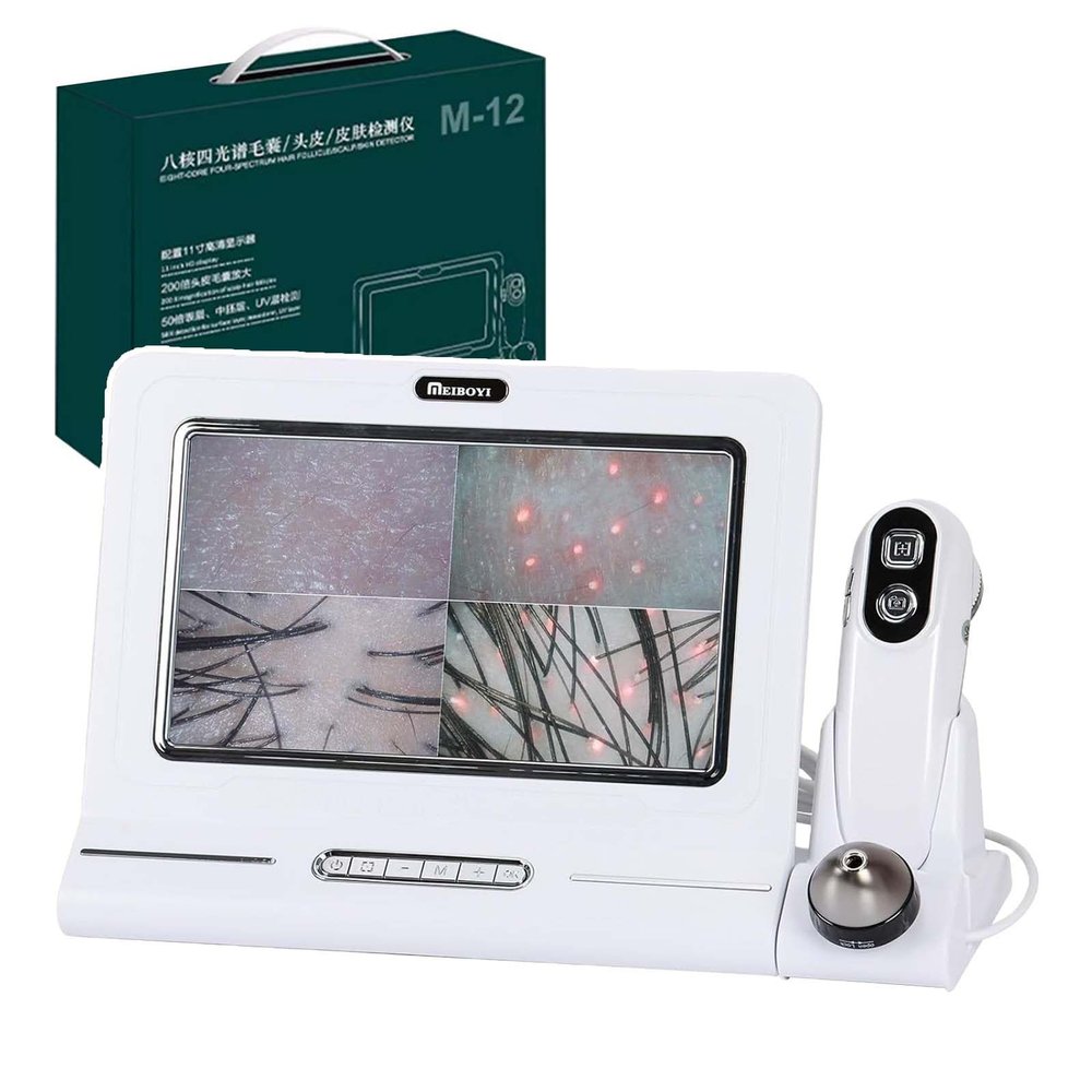 11-inch HD Screen Hair Follicles Oil Moisture Tester & Scalp Detector, No App Needed,with 50x & 200x Pair Handle Probe, for Professional Salons and Home Hair Care