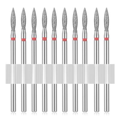 10pcs Flame Bit for Nail Drill Cuticle Nail Drill Bits Set 3/32'' Diamond Naila Drill Bits for Dead Skin Professional Nails Dry Manicure Pedicure Shape Remove for Acrylic Gel Nail Salon Tools (Fine-F)