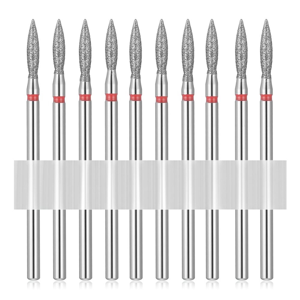 10pcs Flame Bit for Nail Drill Cuticle Nail Drill Bits Set 3/32'' Diamond Naila Drill Bits for Dead Skin Professional Nails Dry Manicure Pedicure Shape Remove for Acrylic Gel Nail Salon Tools (Fine-F)
