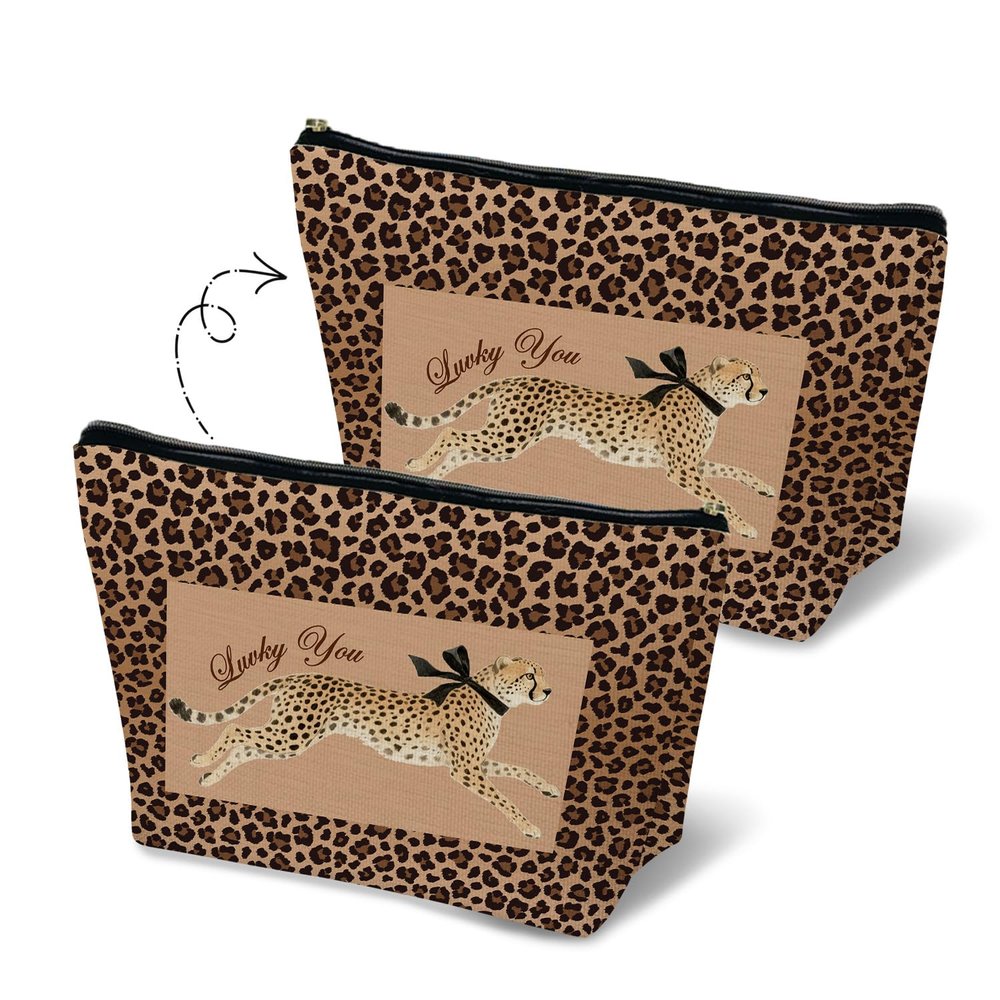 MKGRXZCW Trendy Leopard Print Makeup Bag for Purse, Leopard Gifts for Women Coquette Cheetah Cosmetic Bag Travel Toiletry Bag for Women, Leopard Cheetah Print Zipper Makeup Pouch