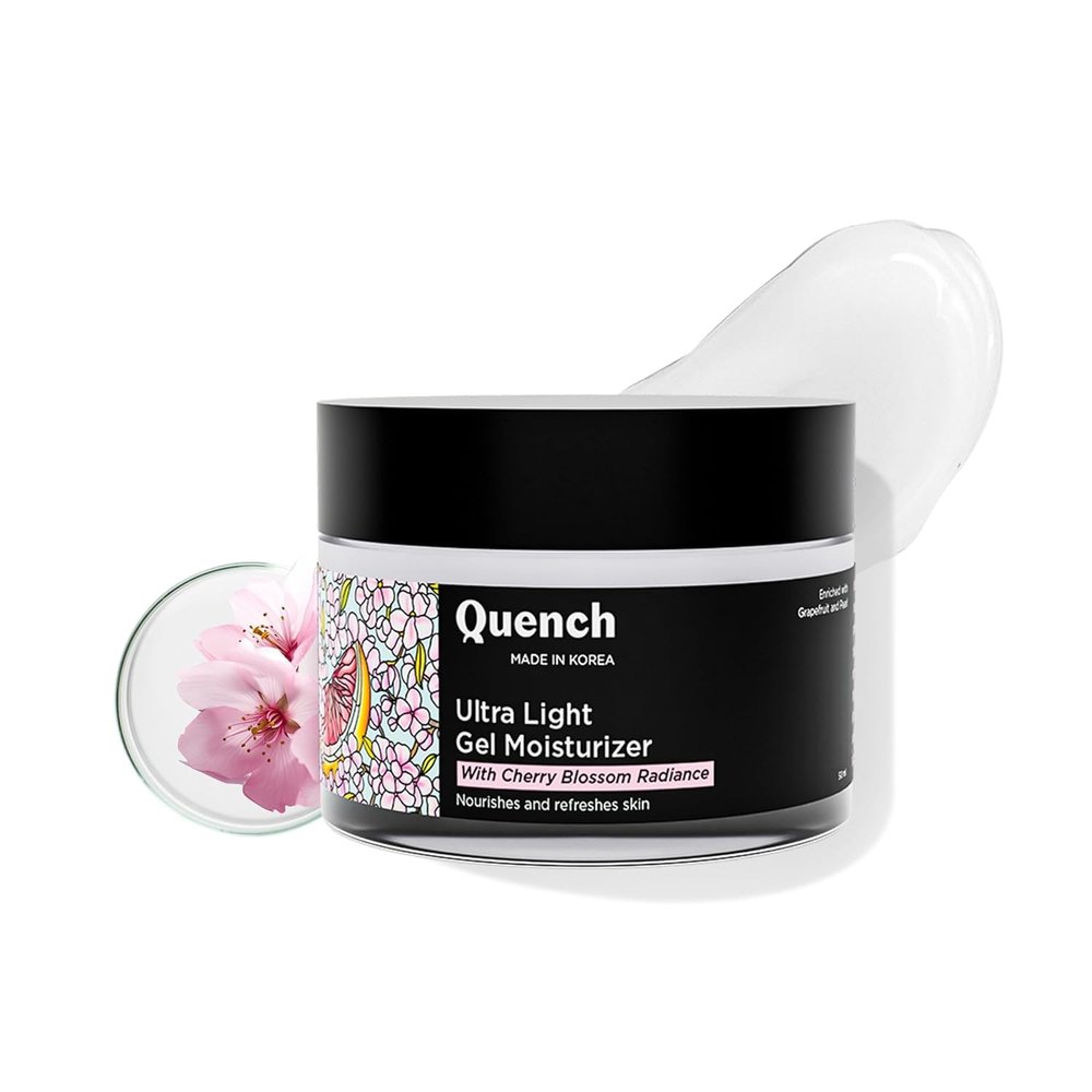 Q'U.EN.CH.. B'O.TA.NI.CS.. Mon Ultra Light Moisturizing Gel with 2% Niacinamide, Nourishes & Adds a Radiant Glow with Cherry Blossom, Grapefruit, Pearl & Moringa Seed Oil, White, 50 ml