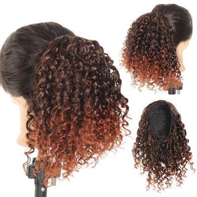 yanzhuen001 Ponytail, African Curly Net Wig with Spiral Roll & Drawstring(Brown+dark yellow)