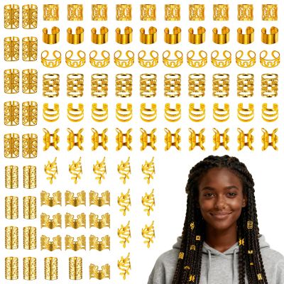 100PCS Gold Hair Jewelry for Girls, Metal Hairs Dreadlock Jewelry for Braids Girls Women, Gold Hair Clips Loc Beads Braid Accessories Decorations