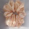 Light Pink with Hearts Jumbo Scrunchie for Hair, Oversized Tulle Ruffle Elastic Hair Tie Scrunchie for Women, with Gracefully Shifting Pearls Design - 1 Piece view 3