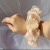 Light Pink with Hearts Jumbo Scrunchie for Hair, Oversized Tulle Ruffle Elastic Hair Tie Scrunchie for Women, with Gracefully Shifting Pearls Design - 1 Piece view 4