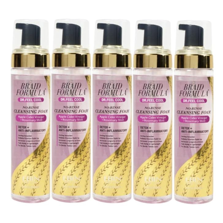 Foam Cleanser  5x Dr. Feel Cool No-Rinse CleansingFoam 8.5oz with Braid Formula No-Rinse Cleansing Foam Apple Cider Vinegar & Rosemary Mint by EBIN NEW YORK Bundle  Scalp Refresh Gift Set (5 Items)