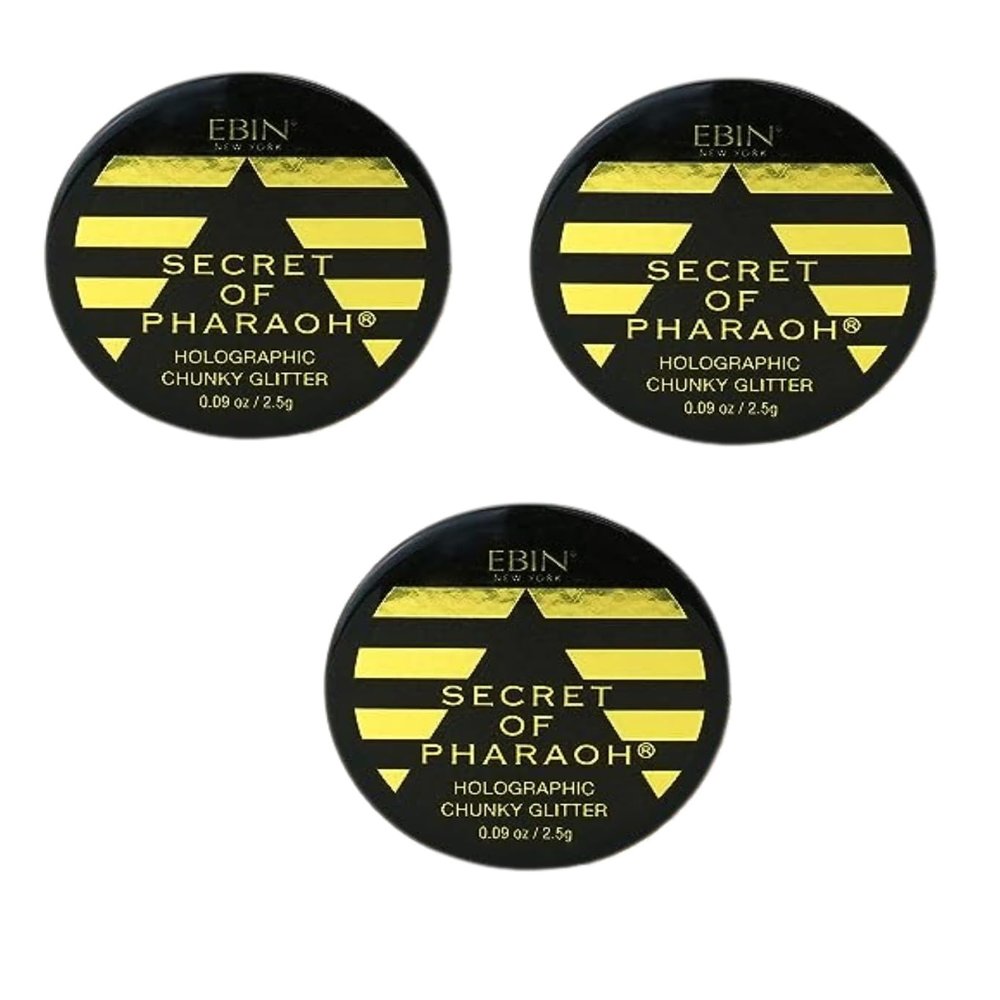 Glitter 3X Secret of Pharaoh Holographic Chunky Glitter Gold Empire by EBIN NEW YORK Bundle Shimmering, Iridescent for Face, Hair, and Body Gift Set (3 Items)