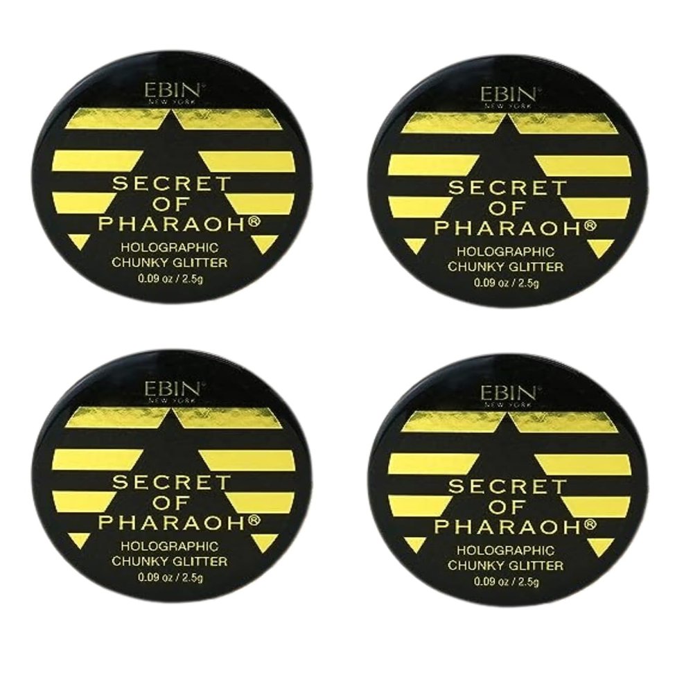 Glitter 4X Secret of Pharaoh Holographic Chunky Glitter Gold Empire by EBIN NEW YORK Bundle Shimmering, Iridescent for Face, Hair, and Body Gift Set (4 Items)