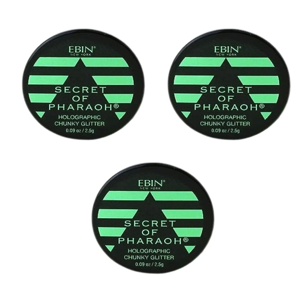 Chunky Glitter 3X Secret of Pharaoh Holographic Chunky Glitter Emerald Forest by EBIN NEW YORK Bundle Shimmering, Iridescent for Face, Hair, and Body Gift Set (3 Items)