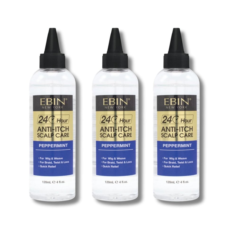 EBIN NEW YORK 3x 24 Hour Anti Itch Scalp Care Peppermint Bundle Soothing Hair Oil & Scalp Spray with Peppermint Extract for Dry, Flaky  Nourishing Reception Gift Set (3 Items)