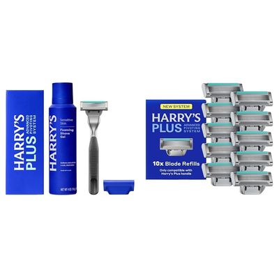 Harry's-PLUS: Shaving Kit for Men - 1 Premium Handle (Onyx), 11 Razor Blade Cartridge, 4 oz Foaming Shave Gel, and Travel Blade Cover - Advanced Pivoting System