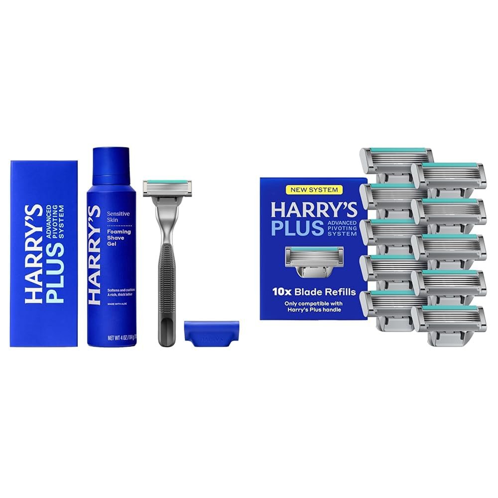 Harry's-PLUS: Shaving Kit for Men - 1 Premium Handle (Onyx), 11 Razor Blade Cartridge, 4 oz Foaming Shave Gel, and Travel Blade Cover - Advanced Pivoting System