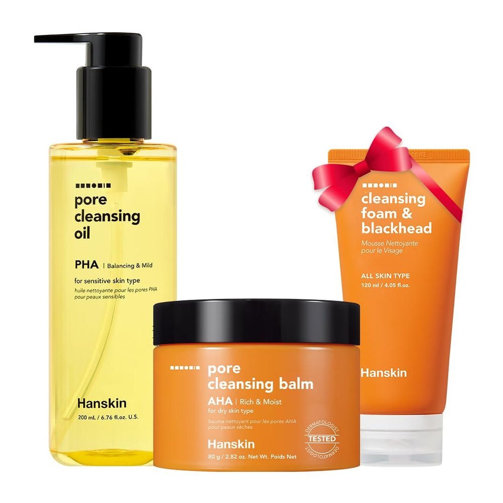 Hanskin PHA & AHA Double Care Duo PHA Pore Cleansing Oil (6.76 oz) & AHA Cleansing Balm (2.82 oz) | Makeup Remover, Gentle Exfoliation & Pore Care | Korean Skincare Set, K-Beauty